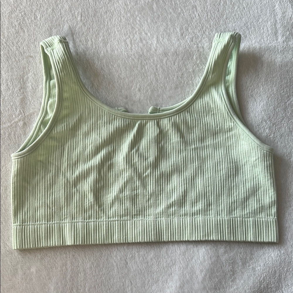 Mint Green Ribbed Crop Top Bra - Picture 2 of 3